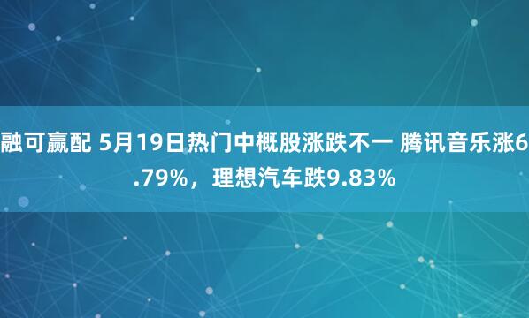 融可赢配 5月19日热门中概股涨跌不一 腾讯音乐涨6.79%，理想汽车跌9.83%